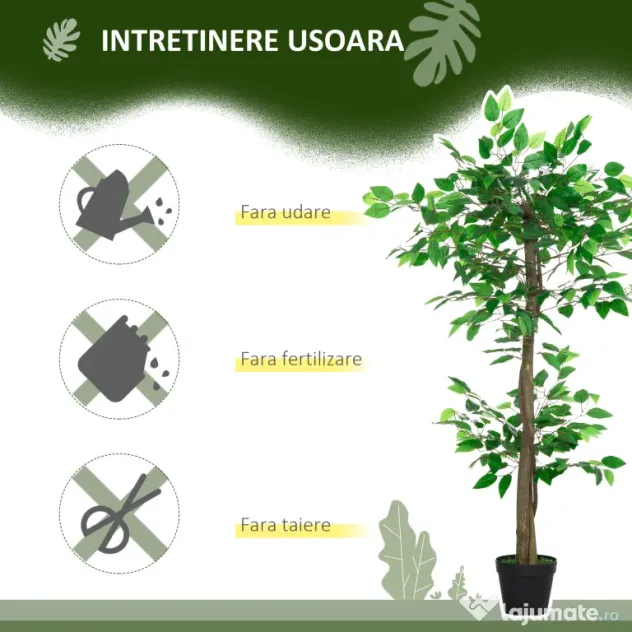 Planta Artificială Outsunny Arbore de Ceai cu 546 de Frunze Realistice și Ghiveci din Ciment 120 cm Verde