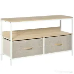 HOMCOM Dulap TV de 47" cu Sertare Pliabile din Material Textil și Raft din Metal și MDF, 98x29x56cm, Culoare Lemn
