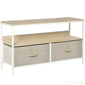 HOMCOM Mobilier pentru Televizor de 47" cu Sertare Pliabile din Material Textil și Raft, 98x29x56 cm, Lemn Natural | Aosom Romania