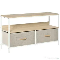 HOMCOM Mobilier pentru Televizor de 47" cu Sertare Pliabile din Material Textil și Raft, 98x29x56 cm, Lemn Natural | Aosom Romania