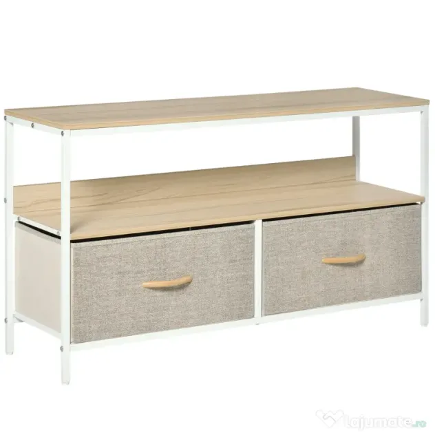 HOMCOM Mobilier pentru Televizor de 47" cu Sertare Pliabile din Material Textil și Raft, 98x29x56 cm, Lemn Natural | Aosom Romania