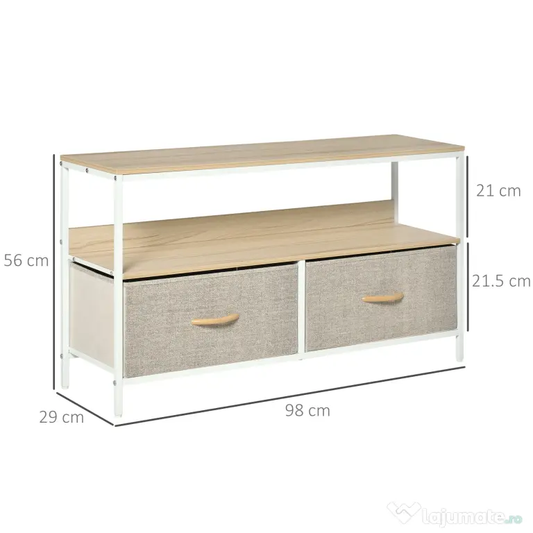 HOMCOM Mobilier pentru Televizor de 47" cu Sertare Pliabile din Material Textil și Raft, 98x29x56 cm, Lemn Natural | Aosom Romania
