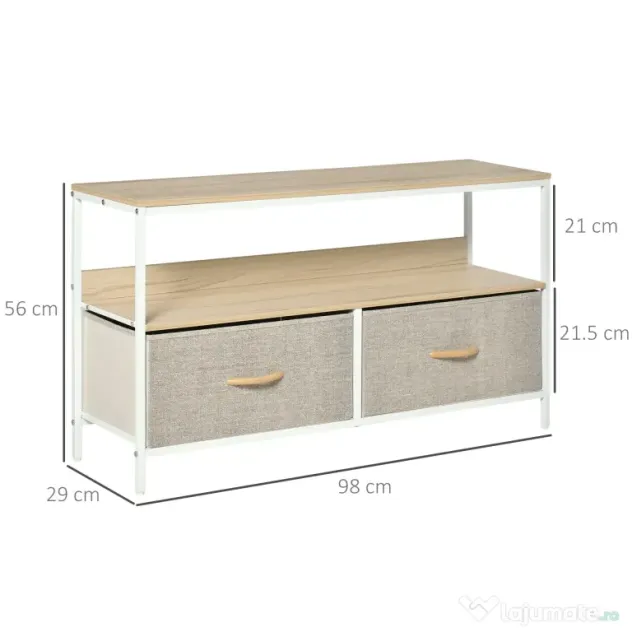 HOMCOM Mobilier pentru Televizor de 47" cu Sertare Pliabile din Material Textil și Raft, 98x29x56 cm, Lemn Natural | Aosom Romania