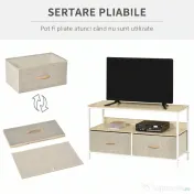 HOMCOM Mobilier pentru Televizor de 47" cu Sertare Pliabile din Material Textil și Raft, 98x29x56 cm, Lemn Natural | Aosom Romania