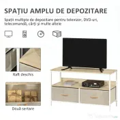 HOMCOM Mobilier pentru Televizor de 47" cu Sertare Pliabile din Material Textil și Raft, 98x29x56 cm, Lemn Natural | Aosom Romania