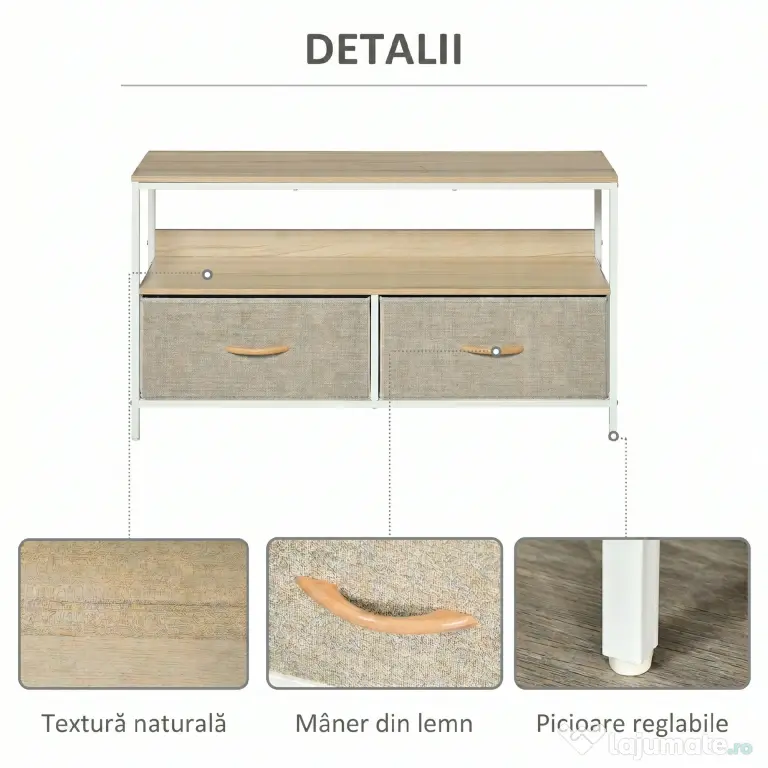HOMCOM Mobilier pentru Televizor de 47" cu Sertare Pliabile din Material Textil și Raft, 98x29x56 cm, Lemn Natural | Aosom Romania