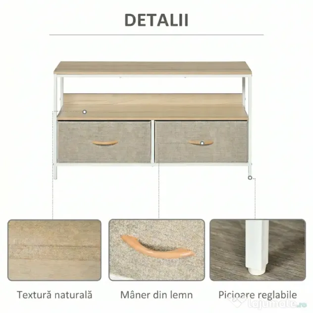 HOMCOM Mobilier pentru Televizor de 47" cu Sertare Pliabile din Material Textil și Raft, 98x29x56 cm, Lemn Natural | Aosom Romania