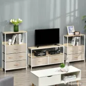 HOMCOM Mobilier pentru Televizor de 47" cu Sertare Pliabile din Material Textil și Raft, 98x29x56 cm, Lemn Natural | Aosom Romania