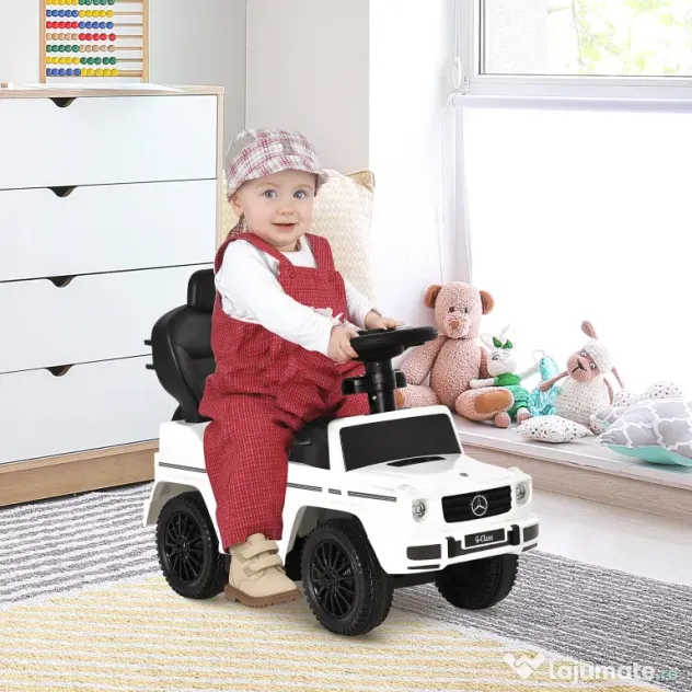 HOMCOM Mercedes Licențiat Mașină de împins pentru copii 12-36 luni, acoperiș și mâner de împins, 85.5x40.5x95 cm, alb | Aosom Romania