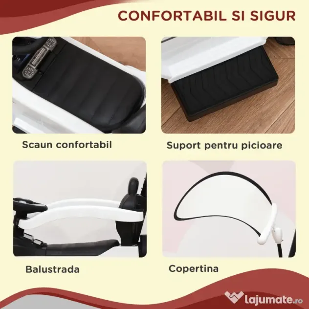HOMCOM Mercedes Licențiat Mașină de împins pentru copii 12-36 luni, acoperiș și mâner de împins, 85.5x40.5x95 cm, alb | Aosom Romania