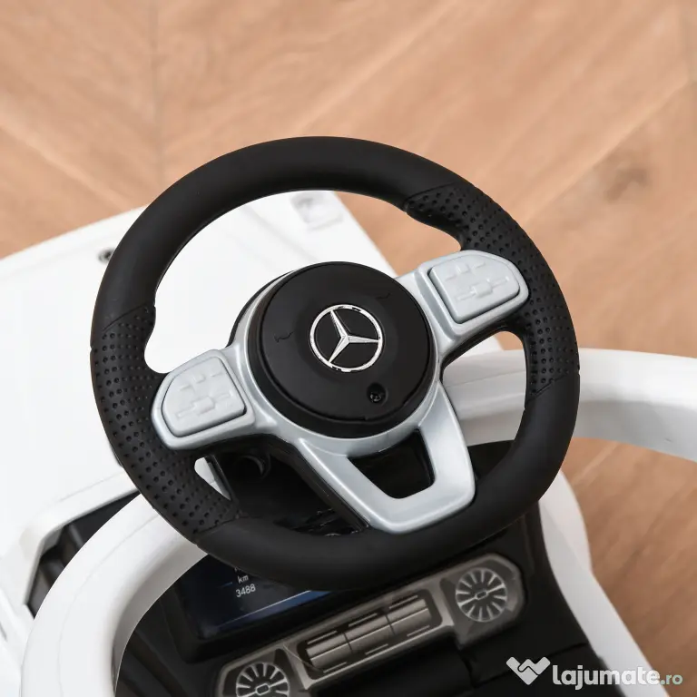 HOMCOM Mercedes Licențiat Mașină de împins pentru copii 12-36 luni, acoperiș și mâner de împins, 85.5x40.5x95 cm, alb | Aosom Romania