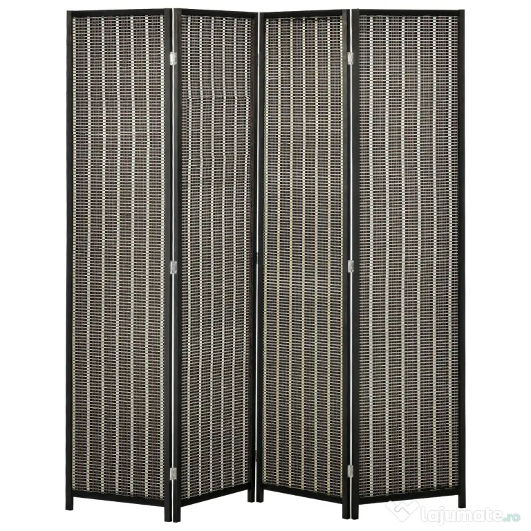 HOMCOM Paravan Separare Spațiu, 4 Panouri, Lemn și Bambus, 180x180x1.9cm, Negru și Maro | Aosom Romania