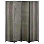 HOMCOM Paravan Separare Spațiu, 4 Panouri, Lemn și Bambus, 180x180x1.9cm, Negru și Maro | Aosom Romania