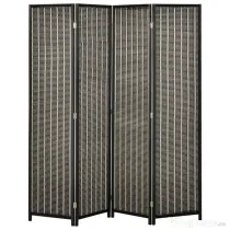 HOMCOM Paravan Separare Spațiu, 4 Panouri, Lemn și Bambus, 180x180x1.9cm, Negru și Maro | Aosom Romania