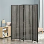 HOMCOM Paravan Separare Spațiu, 4 Panouri, Lemn și Bambus, 180x180x1.9cm, Negru și Maro | Aosom Romania