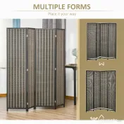 HOMCOM Paravan Separare Spațiu, 4 Panouri, Lemn și Bambus, 180x180x1.9cm, Negru și Maro | Aosom Romania