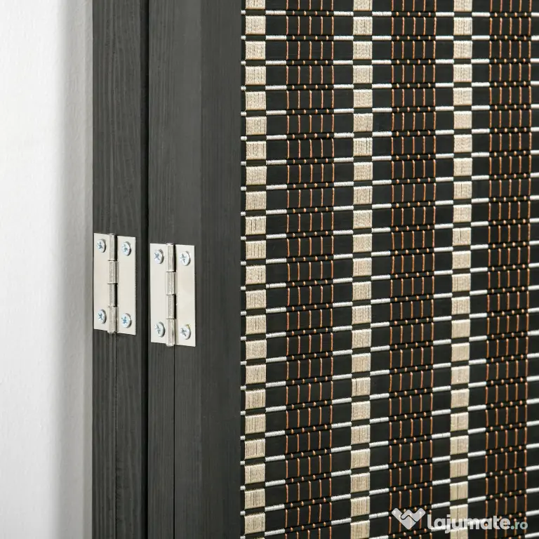HOMCOM Paravan Separare Spațiu, 4 Panouri, Lemn și Bambus, 180x180x1.9cm, Negru și Maro | Aosom Romania