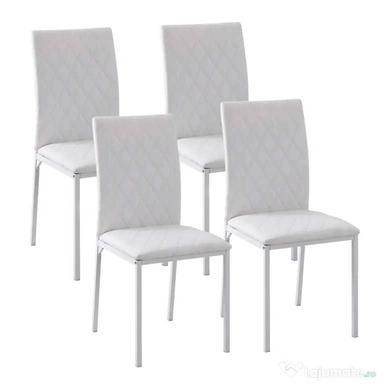 HOMCOM Scaune Sufragerie 4piese, cu Design Modern și Imitație de Piele, 41x50x92 cm, Alb | Aosom Romania