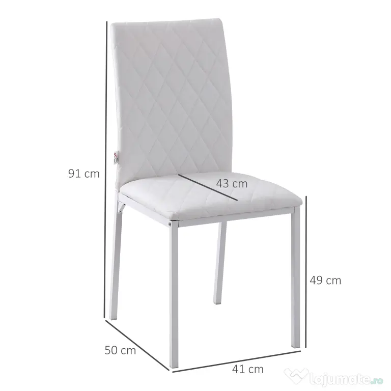 HOMCOM Scaune Sufragerie 4piese, cu Design Modern și Imitație de Piele, 41x50x92 cm, Alb | Aosom Romania
