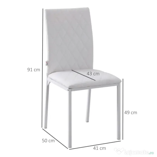 HOMCOM Scaune Sufragerie 4piese, cu Design Modern și Imitație de Piele, 41x50x92 cm, Alb | Aosom Romania