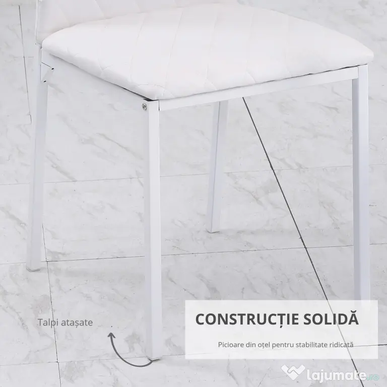 HOMCOM Scaune Sufragerie 4piese, cu Design Modern și Imitație de Piele, 41x50x92 cm, Alb | Aosom Romania
