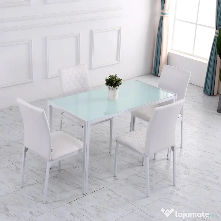 HOMCOM Scaune Sufragerie 4piese, cu Design Modern și Imitație de Piele, 41x50x92 cm, Alb | Aosom Romania
