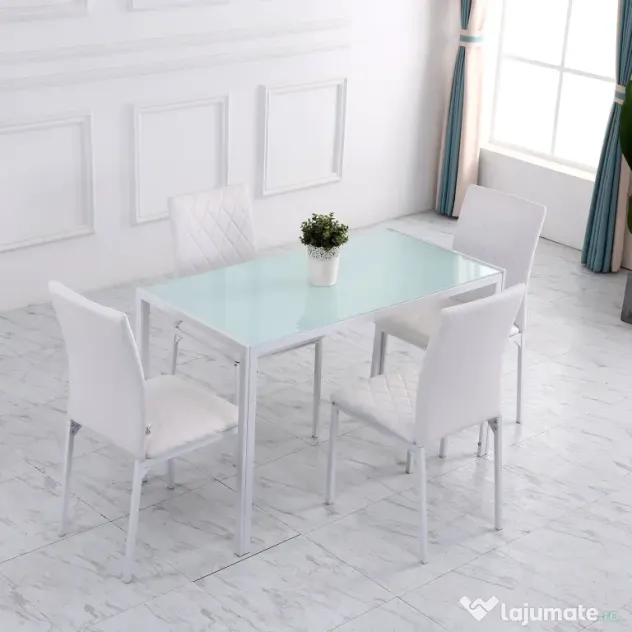 HOMCOM Scaune Sufragerie 4piese, cu Design Modern și Imitație de Piele, 41x50x92 cm, Alb | Aosom Romania