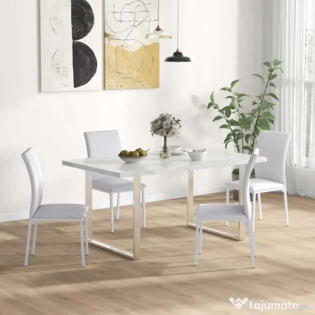 HOMCOM Scaune Sufragerie 4piese, cu Design Modern și Imitație de Piele, 41x50x92 cm, Alb | Aosom Romania