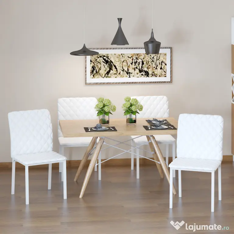 HOMCOM Scaune Sufragerie 4piese, cu Design Modern și Imitație de Piele, 41x50x92 cm, Alb | Aosom Romania