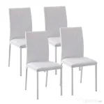HOMCOM Set 4 Scaune Dining – Tapitate cu Piele Ecologica Alba