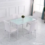 HOMCOM Set 4 Scaune Dining – Tapitate cu Piele Ecologica Alba 