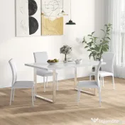 HOMCOM Set 4 Scaune Dining – Tapitate cu Piele Ecologica Alba 