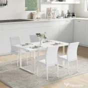 HOMCOM Set 4 Scaune Dining – Tapitate cu Piele Ecologica Alba 