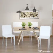 HOMCOM Set 4 Scaune Dining – Tapitate cu Piele Ecologica Alba 