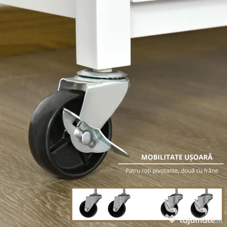 Homcom Carucior Bucatarie Mobil Alb Bambus cu Sertar & Raft