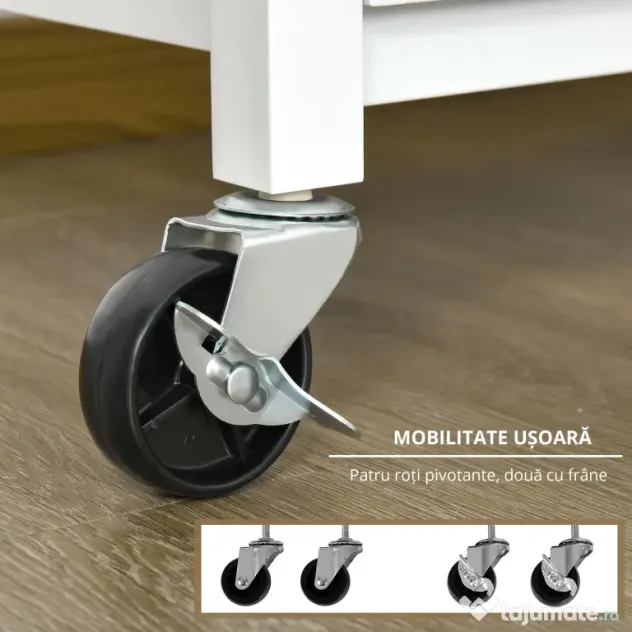 Homcom Carucior Bucatarie Mobil Alb Bambus cu Sertar & Raft