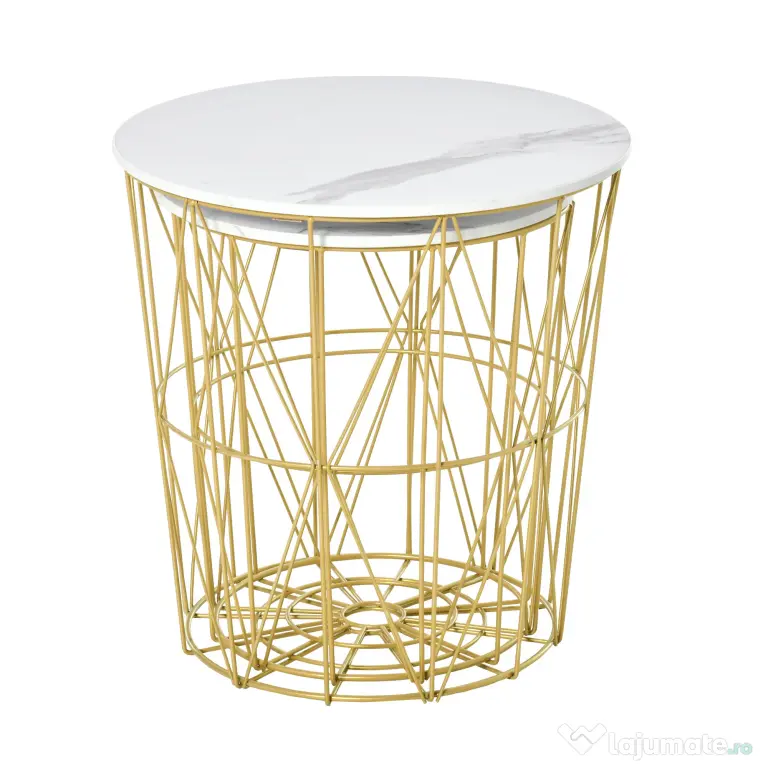 HOMCOM Set 2 Măsuțe de Sufragerie Stivuibile, Design Modern din Oțel și MDF, Φ44/Φ35x45.5cm, Alb Auriu | Aosom Romania