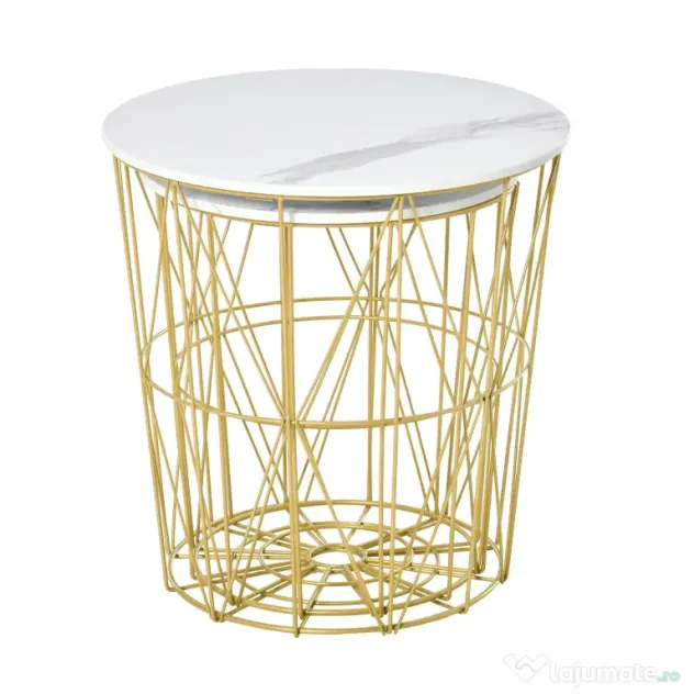 HOMCOM Set 2 Măsuțe de Sufragerie Stivuibile, Design Modern din Oțel și MDF, Φ44/Φ35x45.5cm, Alb Auriu | Aosom Romania