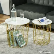 HOMCOM Set 2 Masute de Sufragerie Stivuibile Raft Detasabil Baza Container 