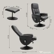 HOMCOM Fotoliu Relaxant cu Suport pentru Picioare, Reclinabil 145° cu Șezut Rotativ, cu 10 Puncte de Masaj, Negru | Aosom Romania 