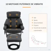 Fotoliu Rabatabil HOMCOM de Masaj cu Suport puf pentru picioare si Telecomanda, Capitonat cu Imitatie de piele, Negru | Aosom RO 