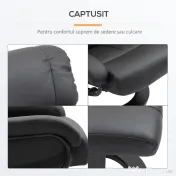 Fotoliu Rabatabil HOMCOM de Masaj cu Suport puf pentru picioare si Telecomanda, Capitonat cu Imitatie de piele, Negru | Aosom RO 