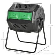 Outsunny Compostor Rotativ cu 2 Secțiuni și 8 Prize de Aerisire din Oțel și PP, 160L, 71x65x96 cm, Gri