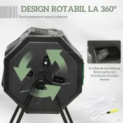 Outsunny Compostor Rotativ cu 2 Secțiuni și 8 Prize de Aerisire din Oțel și PP, 160L, 71x65x96 cm, Gri