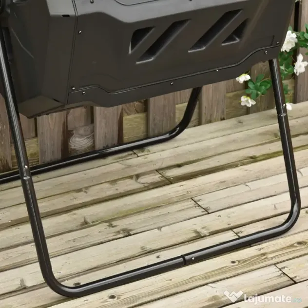 Outsunny Compostor Rotativ cu 2 Secțiuni și 8 Prize de Aerisire din Oțel și PP, 160L, 71x65x96 cm, Gri