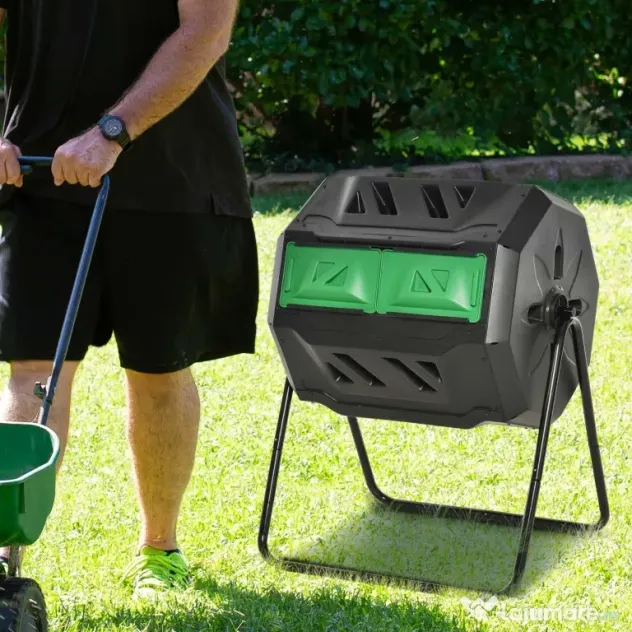 Outsunny Compostor Rotativ cu 2 Secțiuni și 8 Prize de Aerisire din Oțel și PP, 160L, 71x65x96 cm, Gri