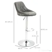 HOMCOM Set 2 Scaune Bar Pivotante Reglabile, Suport Picior, Imitație Piele, Design Modern, Gri | Aosom Romania