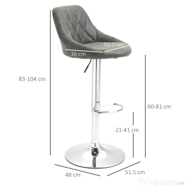 HOMCOM Set 2 Scaune Bar Pivotante Reglabile, Suport Picior, Imitație Piele, Design Modern, Gri | Aosom Romania