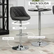 HOMCOM Set 2 Scaune Bar Pivotante Reglabile, Suport Picior, Imitație Piele, Design Modern, Gri | Aosom Romania