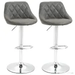 HOMCOM Set 2 Scaune de Bar Pivotante Reglabile in Inaltime din Imitatie de Piele Gri